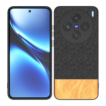 Kapa Soft Fabric & Leather Hybrid Protective Back Cover for Vivo X200 (5G) | Shockproof Slim Hard Anti Slip Back Case (Black,Brown) - Mobizang