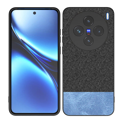Kapa Soft Fabric & Leather Hybrid Protective Back Cover for Vivo X200 (5G) | Shockproof Slim Hard Anti Slip Back Case (Black,Blue) - Mobizang