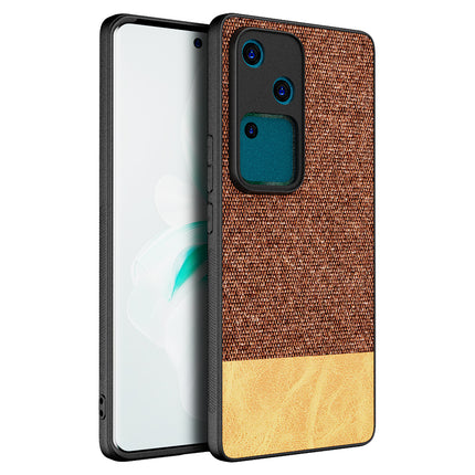 Kapa Soft Fabric & Leather Hybrid Protective Back Cover for Vivo V30 (5G) | Shockproof Slim Hard Anti Slip Back Case (Brown)