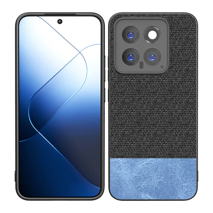 Kapa Soft Fabric & Leather Hybrid Protective Back Cover for Xiaomi 14 (5G) | Shockproof Slim Hard Anti Slip Back Case (Black,Blue)
