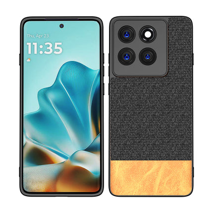 Kapa Soft Fabric & Leather Hybrid Protective Back Cover for Moto Edge 60 / Edge 60 Fusion | Shockproof Slim Hard Anti Slip Back Case (Black,Brown) - Mobizang