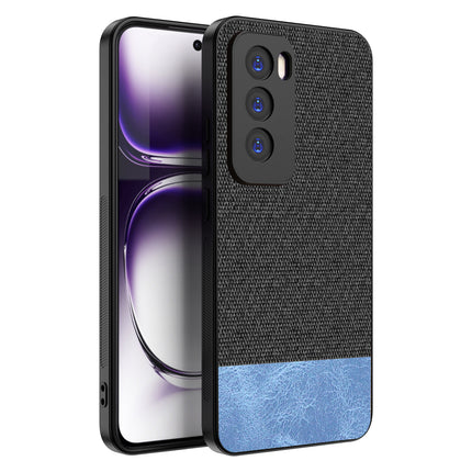 Kapa Soft Fabric & Leather Hybrid Protective Back Cover for Oppo Reno 12 (5G) | Shockproof Slim Hard Anti Slip Back Case (Black,Blue) - Mobizang