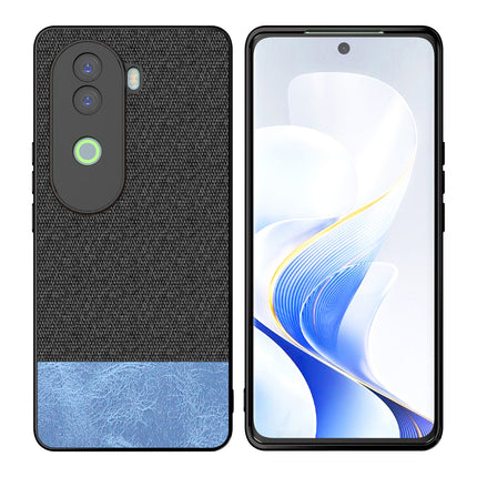 Kapa Soft Fabric & Leather Hybrid Protective Back Cover for Vivo V40E / iQOO Z9S | Shockproof Slim Hard Anti Slip Back Case (Black,Blue)