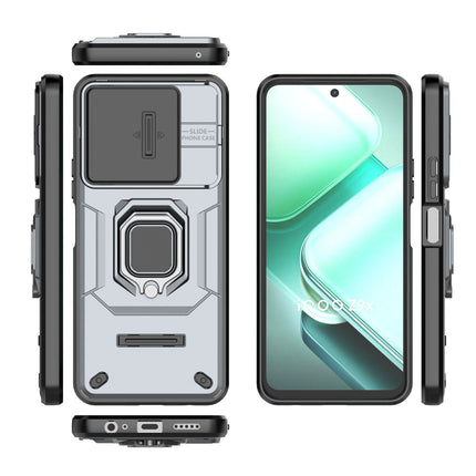 Kapa Armor Slider Back Cover for Iqoo Z9 | Inbuilt Ring + Camera Slider Shockproof Lens Protection Bumper Back Case (Grey)