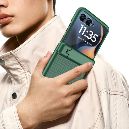 Kapa Textured Grip with Stand Hinge Protection Back Cover for Moto Razr 60 Ultra | with [Inbuilt Glass] Full Body Shockproof Hard Back Case (Green)