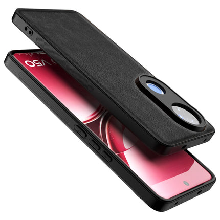 Kapa Tux Leather Back Cover for Vivo V50 5G | Slim Shockproof Camera Protection Bumper Case (Black)