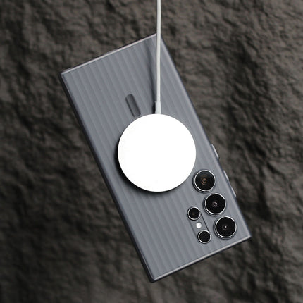 Kapa Matte Magnetic Wave Grip Back Cover for Samsung Galaxy S24 Ultra | [MagSafe Compatible] Wireless charging, Slim, Metal Buttons, Frosted Back Case (Grey)