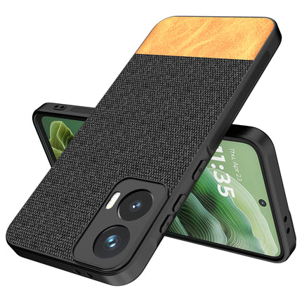 Kapa Soft Fabric & Leather Hybrid Protective Back Cover for Moto G35 | Shockproof Slim Hard Anti Slip Back Case (Black,Brown)