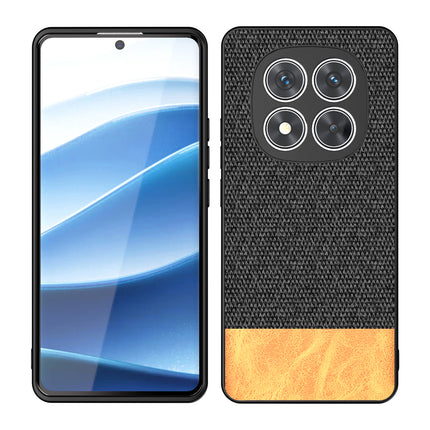 Kapa Soft Fabric & Leather Hybrid Protective Back Cover for Redmi Note 14 Pro (5G) | Shockproof Slim Hard Anti Slip Back Case (Black,Brown)