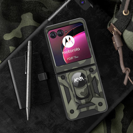 Kapa Tank Back Cover for Motorola Razr 40 Ultra | Inbuilt Ring + Slider Shockproof Lens Protection Bumper Back Case (Black)