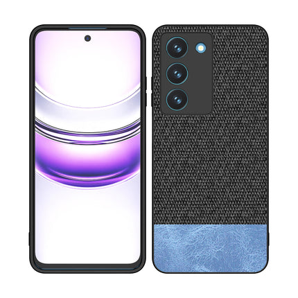 Kapa Soft Fabric & Leather Hybrid Protective Back Cover for Realme 14X | Shockproof Slim Hard Anti Slip Back Case (Black,Blue) - Mobizang