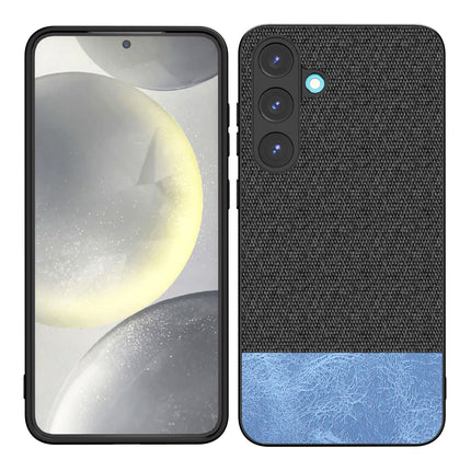 Kapa Soft Fabric & Leather Hybrid Protective Back Cover for Samsung Galaxy S25 Plus | Shockproof Slim Hard Anti Slip Back Case (Black,Blue)