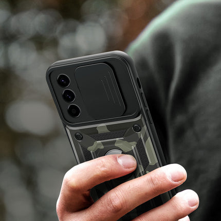 Kapa Tank Back Cover for Samsung Galaxy A36 | Inbuilt Ring + Slider Shockproof Lens Protection Bumper Back Case (Black)