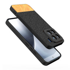 Kapa Soft Fabric & Leather Hybrid Protective Back Cover for Xiaomi 15 5G | Shockproof Slim Hard Anti Slip Back Case (Black,Brown) - Mobizang