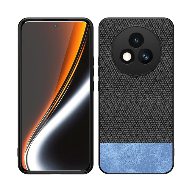Kapa Soft Fabric & Leather Hybrid Protective Back Cover for Realme P3 PRO 5G | Shockproof Slim Hard Anti Slip Back Case (Black,Blue)