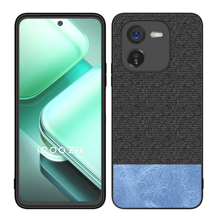 Kapa Soft Fabric & Leather Hybrid Protective Back Cover for IQOO Z9X | Shockproof Slim Hard Anti Slip Back Case (Black,Blue)