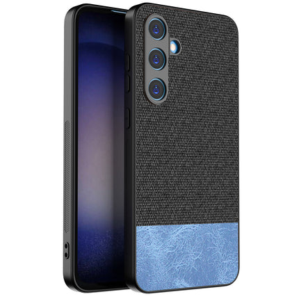 Kapa Soft Fabric & Leather Hybrid Protective Back Cover for Samsung Galaxy S24 FE | Shockproof Slim Hard Anti Slip Back Case (Black,Blue)