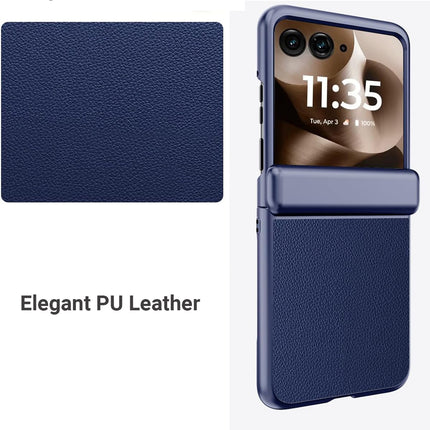Kapa Leather Hinge Protection Back Cover for Moto Razr 60 Ultra| with [Inbuilt Glass] Full Body Shockproof Hard Back Case (Blue)