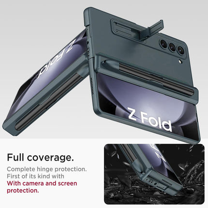 Kapa Magnetic Hinge Case for Samsung Galaxy Z Fold 6 | Inbuilt S-Pen Holder Stand Hybrid Back Cover (Greygreen) - Mobizang