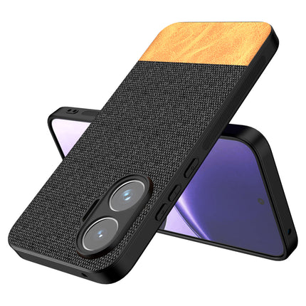 Kapa Soft Fabric & Leather Hybrid Protective Back Cover for Poco F7 5G | Shockproof Slim Hard Anti Slip Back Case (Black,Brown)