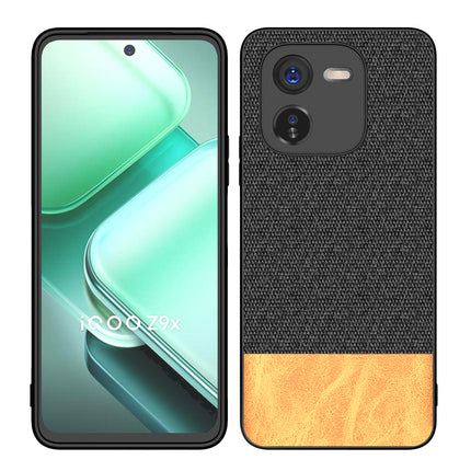 Kapa Soft Fabric & Leather Hybrid Protective Back Cover for IQOO Z9X | Shockproof Slim Hard Anti Slip Back Case (Black,Brown)