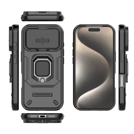 Kapa Armor Slider Back Cover for Apple iPhone 17 Pro | Inbuilt Ring + Camera Slider Shockproof Lens Protection Bumper Back Case (Black)
