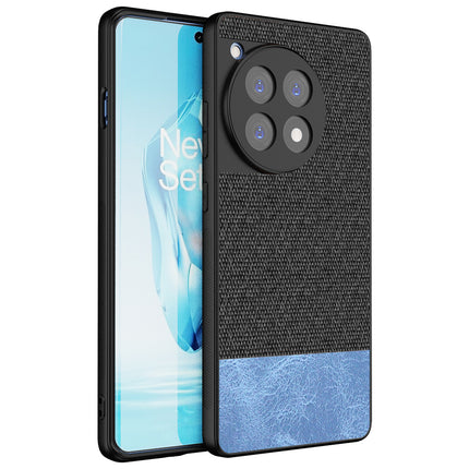 Kapa Soft Fabric & Leather Hybrid Protective Back Cover for OnePlus 12R | Shockproof Slim Hard Anti Slip Back Case (Black,Blue) - Mobizang