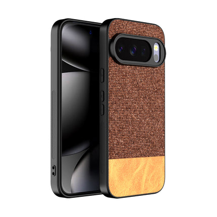 Kapa Soft Fabric & Leather Hybrid Protective Back Cover for Google Pixel 10 Pro | Shockproof Slim Hard Anti Slip Back Case (Brown)