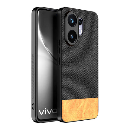 Kapa Soft Fabric & Leather Hybrid Protective Back Cover for Vivo V60 / V60e / Vivo T4 Pro 5G | Shockproof Slim Hard Anti Slip Back Case (Black,Brown)