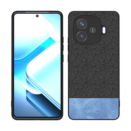 Kapa Soft Fabric & Leather Hybrid Protective Back Cover for iQoo Neo 10R | Shockproof Slim Hard Anti Slip Back Case (Black,Blue)