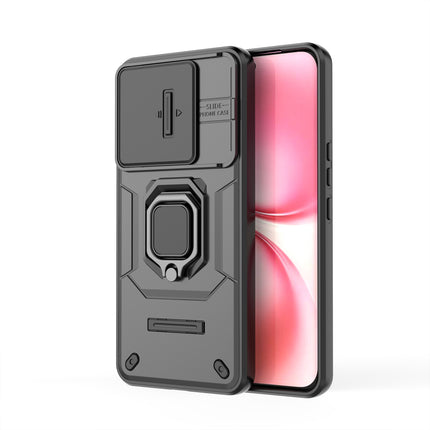 Kapa Armor Slider Back Cover for Vivo V60 / V60e / Vivo T4 Pro 5G | Inbuilt Ring + Camera Slider Shockproof Lens Protection Bumper Back Case (Black) - Mobizang