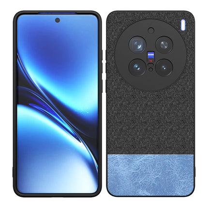 Kapa Soft Fabric & Leather Hybrid Protective Back Cover for Vivo X200 Pro (5G) | Shockproof Slim Hard Anti Slip Back Case (Black,Blue) - Mobizang