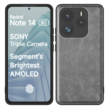 Kapa Tux Leather Back Cover for Redmi Note 14 (5G) | Slim Shockproof Camera Protection Bumper Case (Grey)