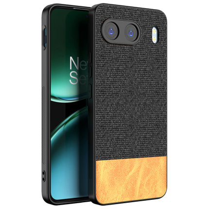 Kapa Soft Fabric & Leather Hybrid Protective Back Cover for OnePlus Nord 4 | Shockproof Slim Hard Anti Slip Back Case (Black,Brown)