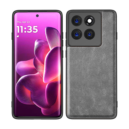 Kapa Tux Leather Back Cover for Moto Edge 60 Pro | Slim Shockproof Camera Protection Bumper Case (Grey)