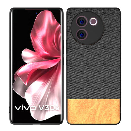Kapa Soft Fabric & Leather Hybrid Protective Back Cover for Vivo V30E (5G) | Shockproof Slim Hard Anti Slip Back Case (Black,Brown)