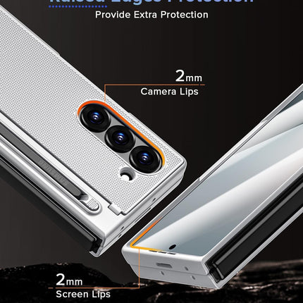 Kapa Textured Grip S Pen Holder Hinge Protection Back Cover for Samsung Galaxy Z Fold6 / Fold 6 | with Inbuilt Glass , Kickstand & S Pen Slot Case (Silver)