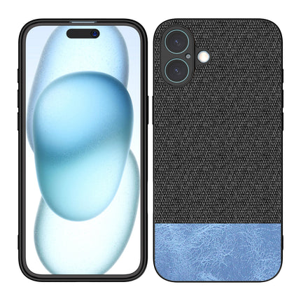Kapa Soft Fabric & Leather Hybrid Protective Back Cover for Apple iPhone 16 | Shockproof Slim Hard Anti Slip Back Case (Black,Blue)