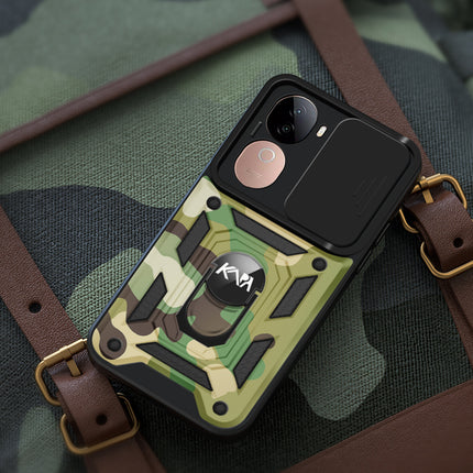 Kapa Tank Back Cover for Vivo V40E / IQOO Z9S | Inbuilt Ring + Slider Shockproof Lens Protection Bumper Back Case (Green)