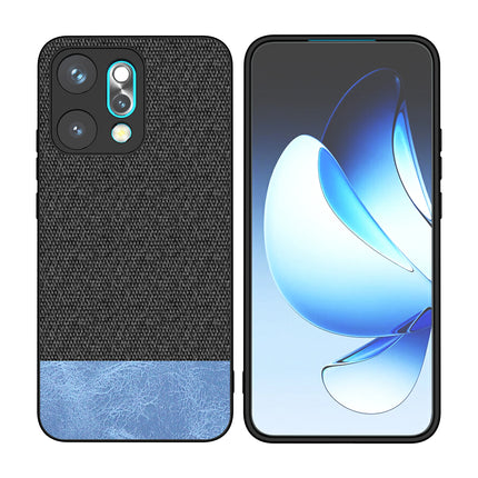 Kapa Soft Fabric & Leather Hybrid Protective Back Cover for Oppo Reno 14 PRO 5G | Shockproof Slim Hard Anti Slip Back Case (Black,Blue)