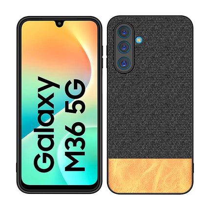 Kapa Soft Fabric & Leather Hybrid Protective Back Cover for Samsung Galaxy M36 / F36 5G | Shockproof Slim Hard Anti Slip Back Case (Black,Brown)