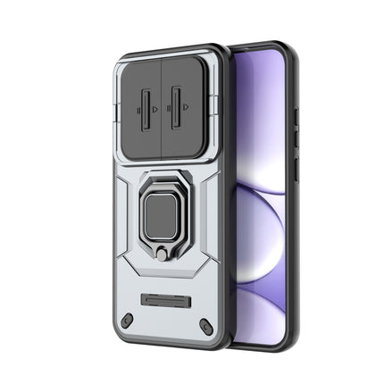 Kapa Armor Slider Back Cover for Redmi Note 15 Pro 5G | Inbuilt Ring + Camera Slider Shockproof Lens Protection Bumper Back Case (Grey)