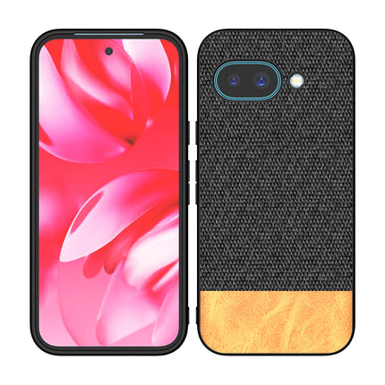 Kapa Soft Fabric & Leather Hybrid Protective Back Cover for Google Pixel 9A | Shockproof Slim Hard Anti Slip Back Case (Black,Brown)