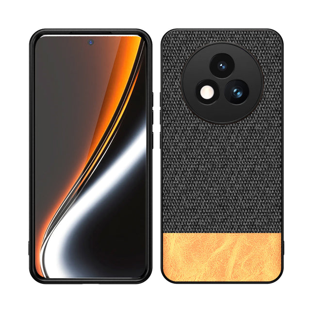 Kapa Soft Fabric & Leather Hybrid Protective Back Cover for Realme P3 PRO 5G | Shockproof Slim Hard Anti Slip Back Case (Black,Brown)