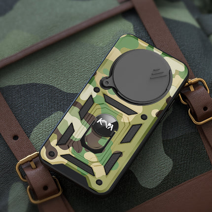 Kapa Tank Back Cover for Redmi Note 14 Pro Plus | Inbuilt Ring + Slider Shockproof Lens Protection Bumper Back Case (Green)