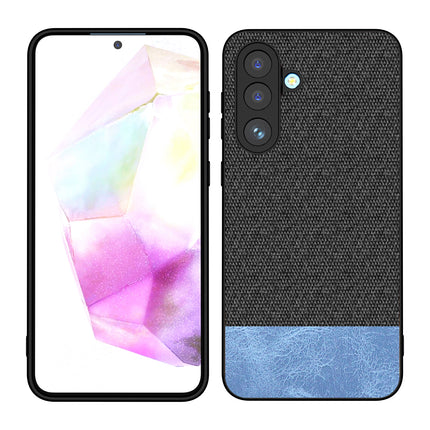 Kapa Soft Fabric & Leather Hybrid Protective Back Cover for Samsung Galaxy M56 | Shockproof Slim Hard Anti Slip Back Case (Black,Blue) - Mobizang