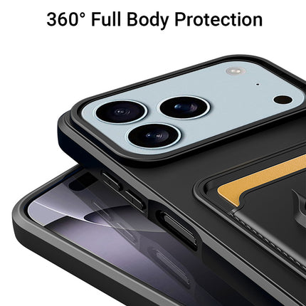 Kapa Bisen Back Cover for Apple iPhone 17 Pro | Inbuilt Camera Slider Ring Stand and Card Pocket Shockproof Slim Bumper Back Case (Black) - Mobizang