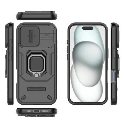 Kapa Armor Slider Back Cover for Apple iPhone 17 | Inbuilt Ring + Camera Slider Shockproof Lens Protection Bumper Back Case (Black)