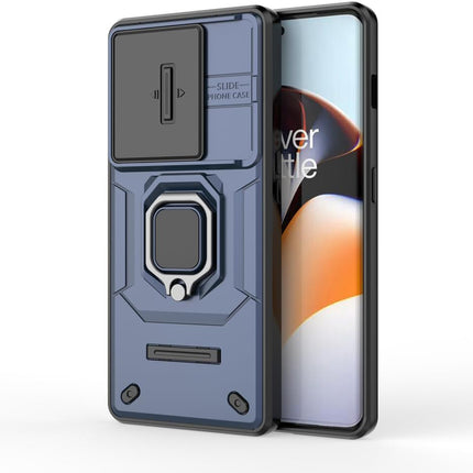 Kapa Armor Slider Back Cover for OnePlus 11R | Inbuilt Ring + Camera Slider Shockproof Lens Protection Bumper Back Case (Blue)