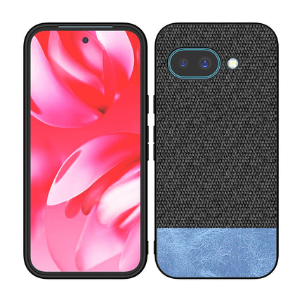Kapa Soft Fabric & Leather Hybrid Protective Back Cover for Google Pixel 9A | Shockproof Slim Hard Anti Slip Back Case (Black,Blue)
